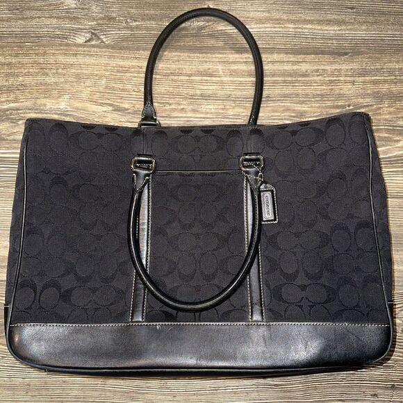 Coach Signature Zip Tote Bag - Black. # J1J-6088. - Picture 1 of 14